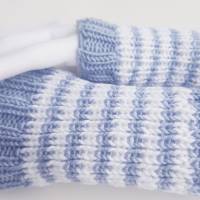 Pulswärmer 100 % Merino-Wolle handgestrickt hellblau weiß gestreift - Damen - Einheitsgröße - Modell 22 Bild 3