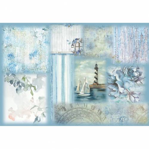 Reispapier - Motiv Strohseide - A4 - Decoupage - Vintage - Shabby - Meer - Schiff - maritim - 19155