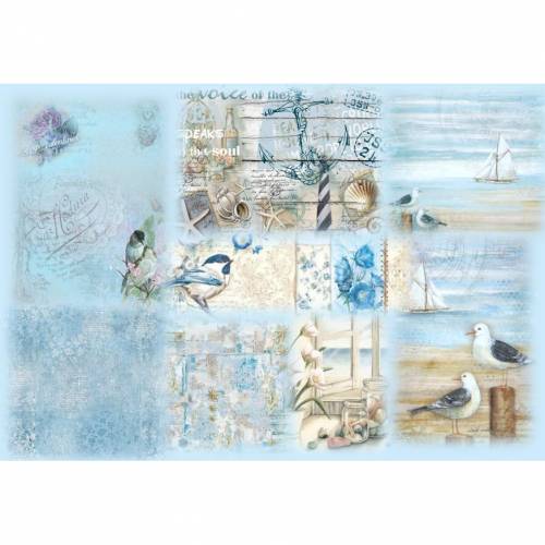 Reispapier - Motiv Strohseide - A4 - Decoupage - Vintage - Shabby - Meer - Schiff - maritim - 19154