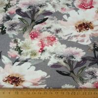 Jersey grau, bedruckt mit zauberhaften großen Blüten - wie gemalt, Stoffe Meterware Bild 4