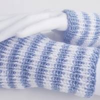 Pulswärmer 100 % Merino-Wolle handgestrickt hellblau weiß gestreift - Damen - Einheitsgröße - Modell 19 Bild 3