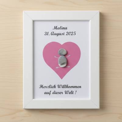 Personalisiertes Steinbild Baby im Herz – Handgemachtes Unikat als Geschenk zur Geburt, STB-19