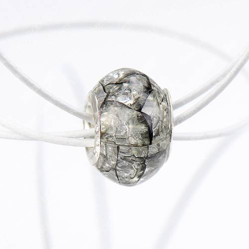 5x Crackle Modulperlen "Noir", Ø ca. 14 mm, Großlochperlen, Acryl Rondelle, Schiebeperlen, Loch Ø 4,5 mm