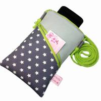 Handyhülle Mini Umhängetasche grau Crossbag handmade aus Baumwollstoff 2 Fächer Farb- und Musterauswahl Bild 5