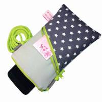 Handyhülle Mini Umhängetasche grau Crossbag handmade aus Baumwollstoff 2 Fächer Farb- und Musterauswahl Bild 7