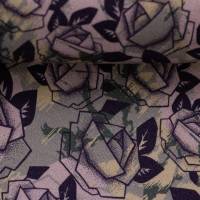 Sweat Rosen mit Camouflage Hintergrund, altrosa flieder lila, angeraut Rosie Swafing, Meterware Bild 4