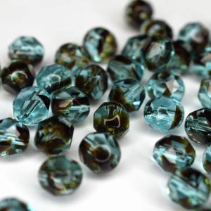 20 Teal / Tortoise böhmische Perlen 6mm, tschechische feuerpolierte facettierte Glasperlen DIY Glasschliff Bild 3