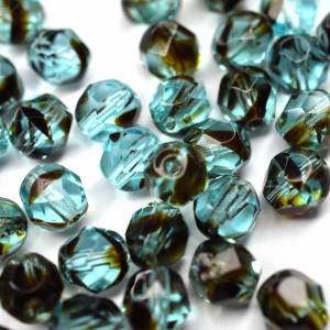 20 Teal / Tortoise böhmische Perlen 6mm, tschechische feuerpolierte facettierte Glasperlen DIY Glasschliff Bild 4