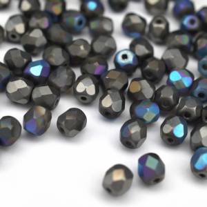 50 Crystal Glittery Graphite Matted böhmische Perlen 4mm, tschechische feuerpolierte facettierte Glasperlen DIY Glasschl Bild 3