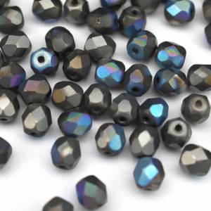 50 Crystal Glittery Graphite Matted böhmische Perlen 4mm, tschechische feuerpolierte facettierte Glasperlen DIY Glasschl Bild 4
