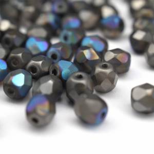 50 Crystal Glittery Graphite Matted böhmische Perlen 4mm, tschechische feuerpolierte facettierte Glasperlen DIY Glasschl Bild 5