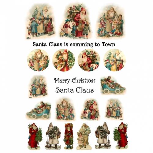 Reispapier - Motiv Strohseide - A4 - Decoupage - Vintage - Shabby - Santa Claus - Nikolaus - Weihnachten - 19123