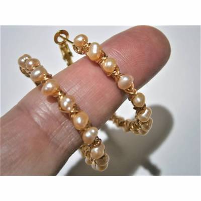Perlenohrringe rosa apricot Creolen peach Hoop handgemacht Keshiperlen pfirsich