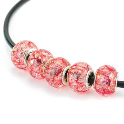 5x Crackle Modulperlen "Coral", Ø ca. 14 mm, Großlochperlen, Acryl Rondelle, Schiebeperlen, Loch Ø 4,5 mm