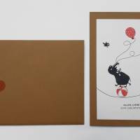 Geburtstagskarten, zweier Set, gestempelt, braun, cats on appletrees, Karte mit Umschlag, Bild 3