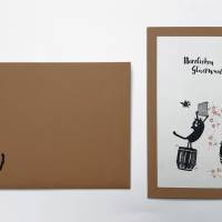 Geburtstagskarten, zweier Set, gestempelt, braun, cats on appletrees, Karte mit Umschlag, Bild 5