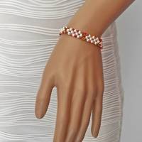 Hübsches zartes Armband handgefertigt mit Austrian Crystals und Miyuki Saatperlen in gelb-orange, rot, weiß Bild 2