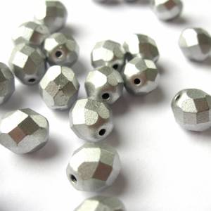 10 Matte Metallic Silver böhmische Perlen 8mm, tschechische feuerpolierte facettierte Glasperlen DIY Glasschliff Bild 3