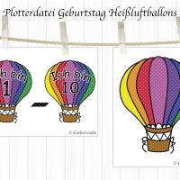 Plotterdatei Geburtstag, Heißluftballon mit Zahl, Serie 15 Bild 2