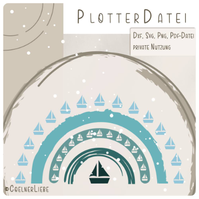 Plotterdatei Segelboot Regenbogen – Maritimes DIY-Motiv für Plotter & Druck