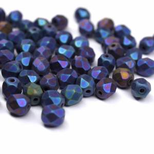 50 Jet Matted Blue Iris böhmische Perlen 4mm, tschechische feuerpolierte facettierte Glasperlen DIY Glasschliff Bild 1