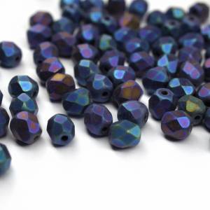 50 Jet Matted Blue Iris böhmische Perlen 4mm, tschechische feuerpolierte facettierte Glasperlen DIY Glasschliff Bild 2
