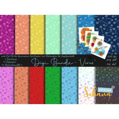 Impfpass selber gestalten Plotterdatei Impfpasshülle mit Digipaper Digistamps und illustrierte Hintergründe SVG DXF PNG