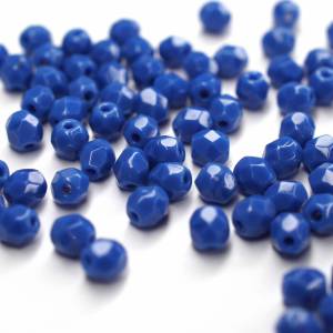50 Opaque Blue böhmische Perlen 4mm, tschechische feuerpolierte facettierte Glasperlen DIY Glasschliff Bild 1