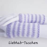 Pulswärmer 100 % Merino-Wolle handgestrickt hell-lila weiß gestreift - Damen - Einheitsgröße - Modell 19 Bild 1