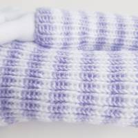 Pulswärmer 100 % Merino-Wolle handgestrickt hell-lila weiß gestreift - Damen - Einheitsgröße - Modell 19 Bild 2