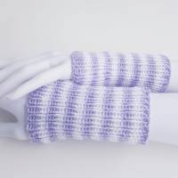 Pulswärmer 100 % Merino-Wolle handgestrickt hell-lila weiß gestreift - Damen - Einheitsgröße - Modell 19 Bild 5