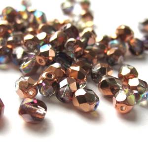 50   Copper Rainbow böhmische Perlen 4mm, tschechische feuerpolierte facettierte Glasperlen DIY Glasschliff Bild 1