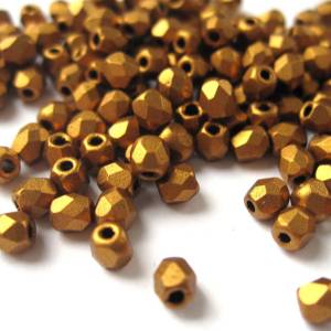 50 Metallic Brass Gold böhmische Perlen 3mm, tschechische feuerpolierte facettierte Glasperlen DIY Glasschliff Bild 1