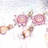rosa bohemian keramikblüten ohrringe, lässige boho hippie ohrhänger, geschenk, beadwork ohrringe Bild 5