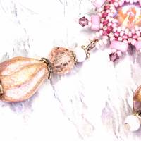 rosa bohemian keramikblüten ohrringe, lässige boho hippie ohrhänger, geschenk, beadwork ohrringe Bild 7