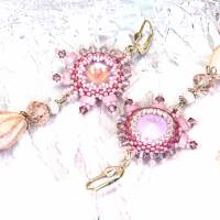 rosa bohemian keramikblüten ohrringe, lässige boho hippie ohrhänger, geschenk, beadwork ohrringe Bild 8