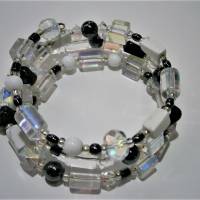 Armband Hämatit schwarz Howlit weiß Regenbogen Glas 3-reihig funkelnd handgemacht Spiralarmband boho Bild 3