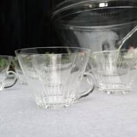 Altes Bowlen Set mit 9 Tassen, mit Muster, Vintage, Glas Bild 3