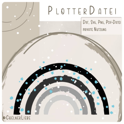 Plotterdatei Regenbogen Splash-Design – Moderner Regenbogen mit Farbspritzern