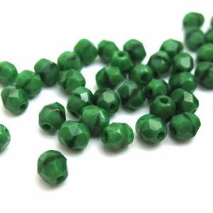 50 Opaque Green Black böhmische Perlen 4mm, tschechische feuerpolierte facettierte Glasperlen DIY Glasschliff Bild 2