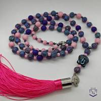 Wunderschöne lange Halsketteette mit außergewöhnlichen tschechischen Perlen mit Anhänger in rosa, blau und pink Bild 2