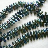 50 Glasdagger, Daggerperlen, blaugrün irisierend, 3 x 8 mm Bild 1