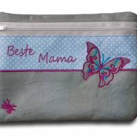 Personalisierte waschbare Universal-Tasche Beste Mama Tagesmutter Stickerei Schmetterling Krimskramstasche Geschenkidee Bild 2