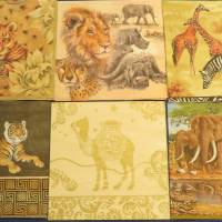 6 Servietten / Motivservietten  / wilde Tiere / Elefanten / Löwen / Tiger / Kamel / Zebra / Afrika Motive Mix 34 Bild 1