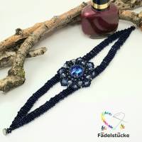 Handmade Armband dunkelblau mit gitzernden Rivolikristall Bild 1