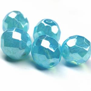 5 Milky Turquoise böhmische Perlen 12mm, tschechische feuerpolierte facettierte Glasperlen DIY Glasschliff Bild 1