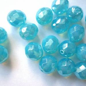 5 Milky Turquoise böhmische Perlen 12mm, tschechische feuerpolierte facettierte Glasperlen DIY Glasschliff Bild 2
