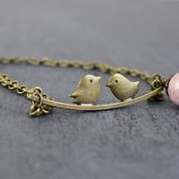 Armband mit Vögel, antik bronze, Perle in rosa marmoriert Bild 1