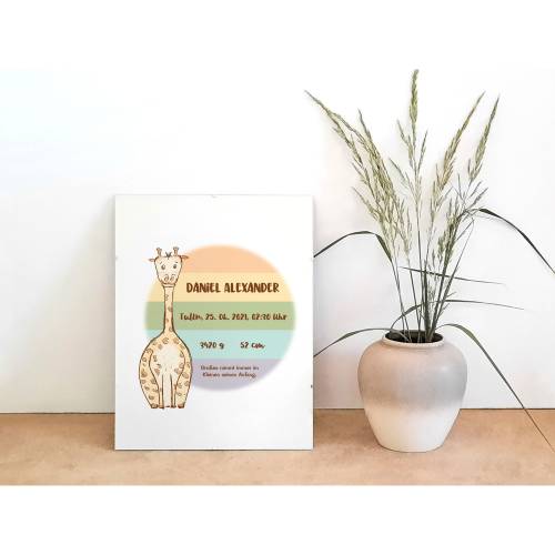 Wandbild Geburtsbild Babygiraffe