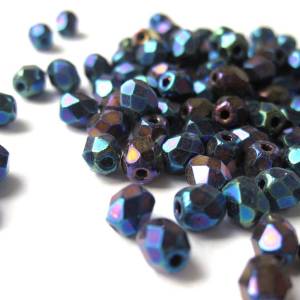 50   Blue Iris böhmische Perlen 4mm, tschechische feuerpolierte facettierte Glasperlen DIY Glasschliff Bild 1